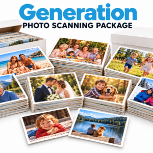 Generation Photo Scanning Package with a large family photo collection and two storage boxes